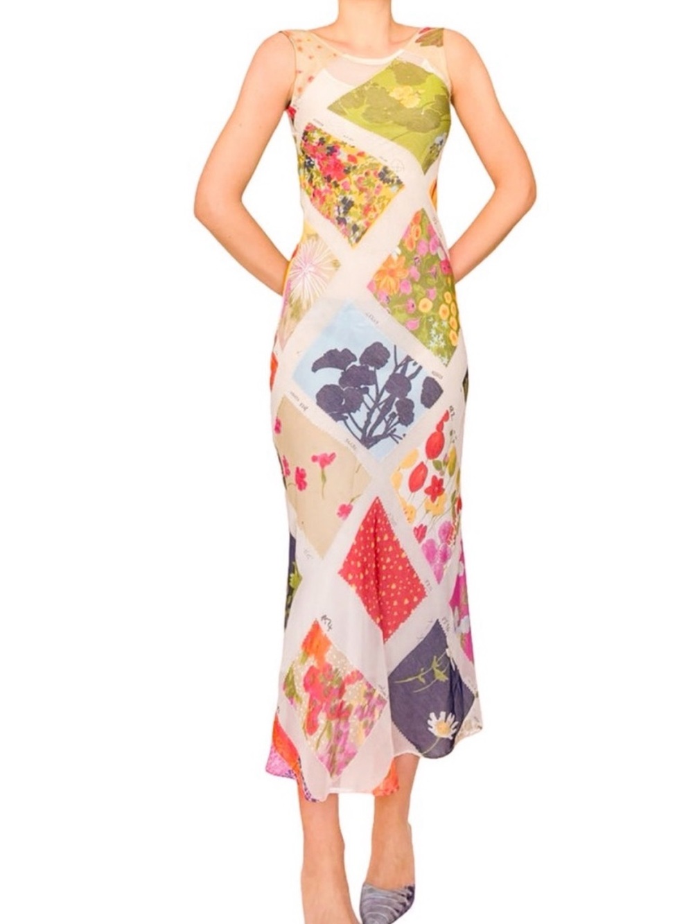 Moschino Cheap And Chic 90s Mesh Garden Print Dress SZ 8 made in Italy 2 PIECES
